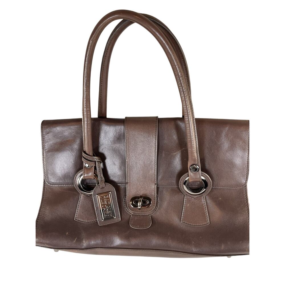 Badgley Mischka Purse Leather Handbag Travel Glam Brown Structured
